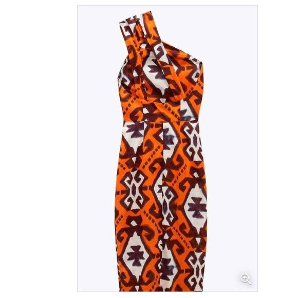 NWOT ZARA MULTICOLOURED PRINTED DRESS WITH ASYMMETRIC HEM Orange - Picture 10 of 13